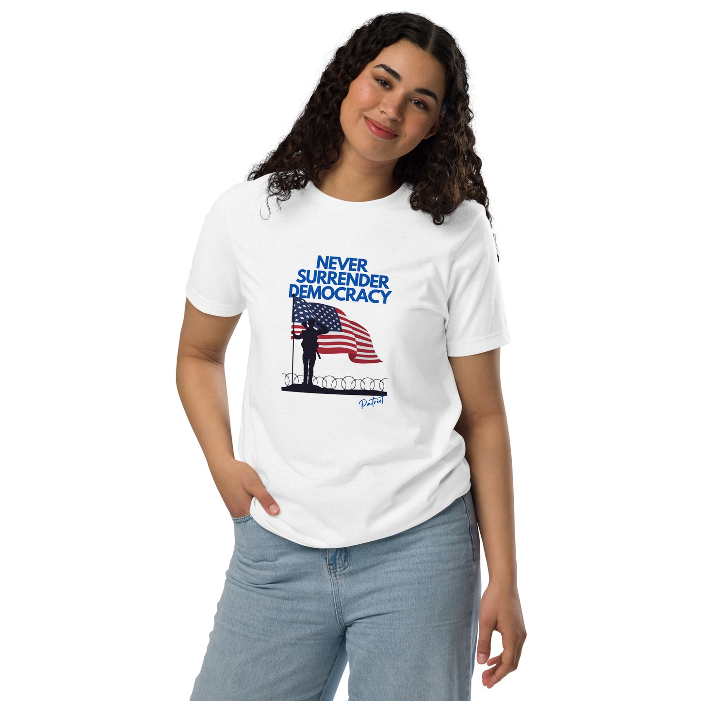 Unisex staple eco t-shirt Never Surrender Democracy
