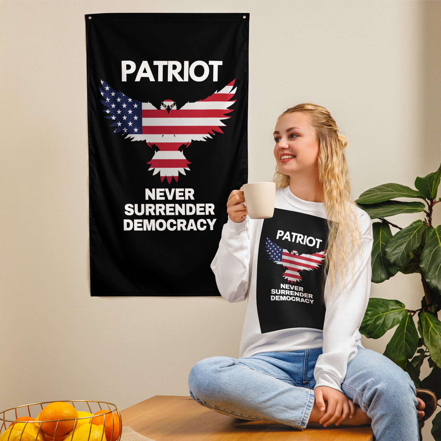 Flag USA EAGLE NEVER SURRENDER DEMOCRACY