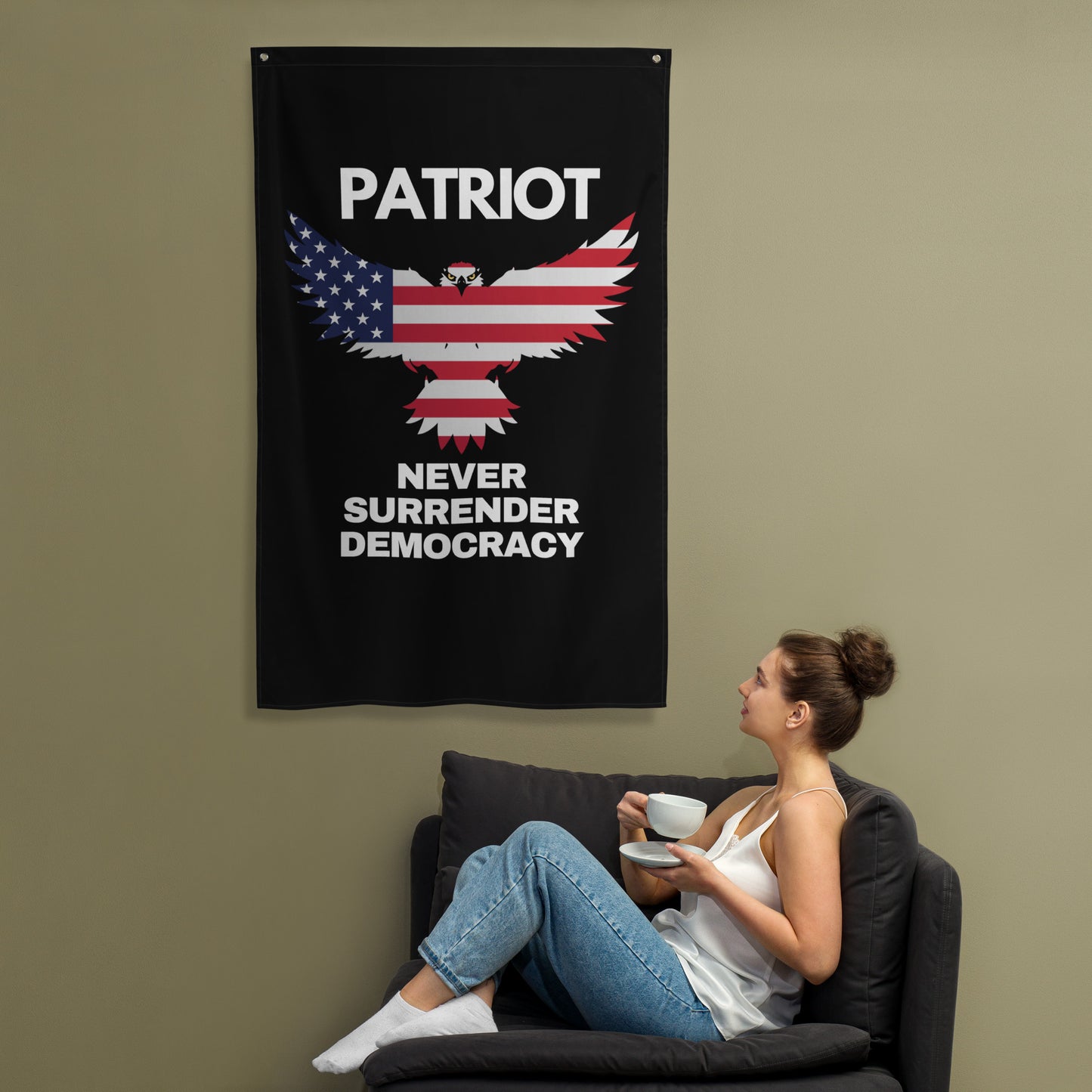 Flag USA EAGLE NEVER SURRENDER DEMOCRACY