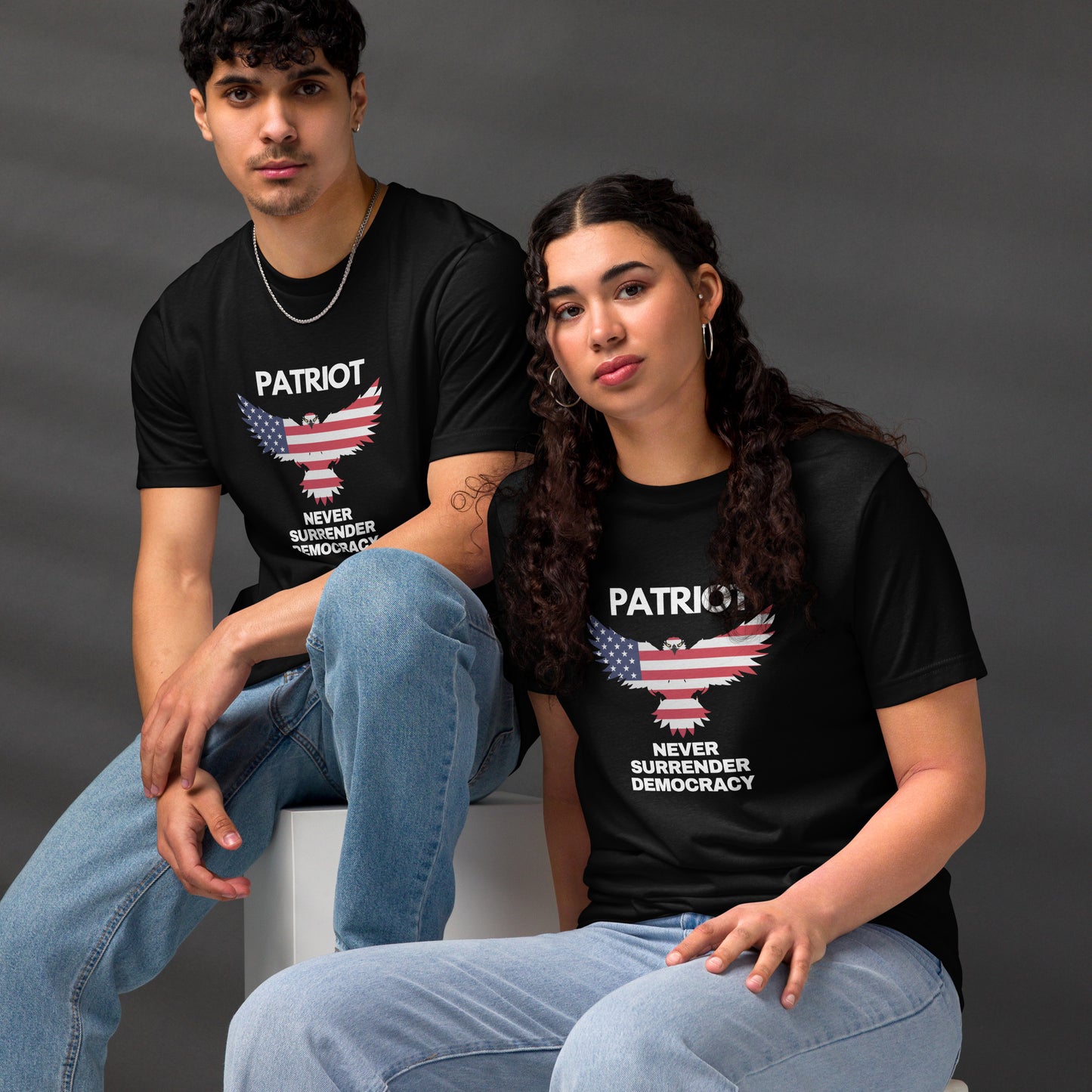 Unisex staple eco t-shirt NEVER SURRENDER DEMOCRACY