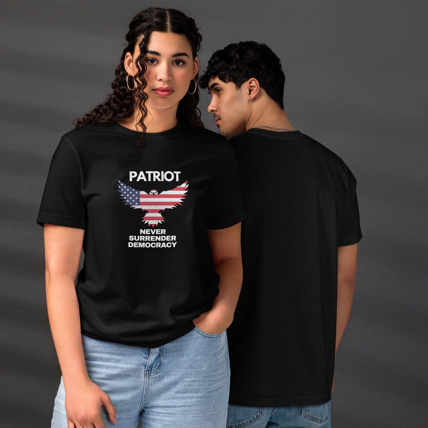 Unisex staple eco t-shirt NEVER SURRENDER DEMOCRACY