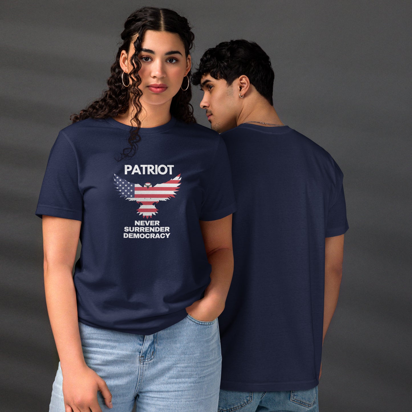 Unisex staple eco t-shirt NEVER SURRENDER DEMOCRACY