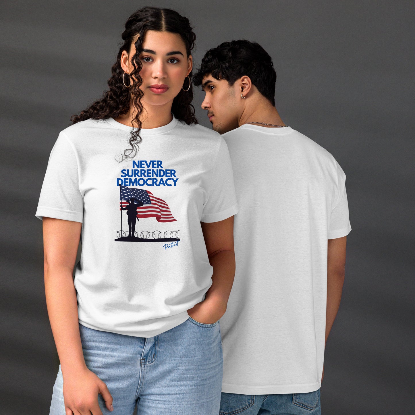 Unisex staple eco t-shirt Never Surrender Democracy